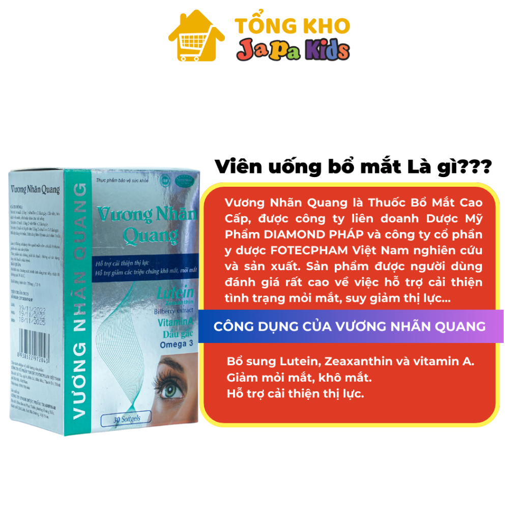 Viên Uống Bổ Mắt Vương Nhãn Quang Tăng Cường Thị Lực Mắt Chống Mỏi Mắt Cho