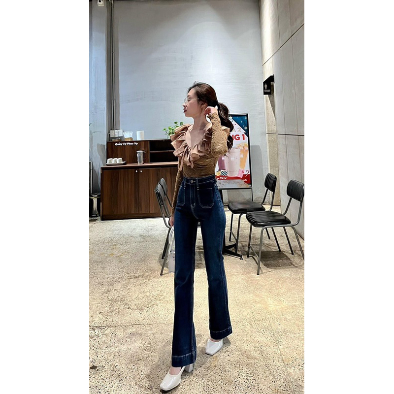 Quần Jeans Loe 2 Vuông Lưng Cao Vip