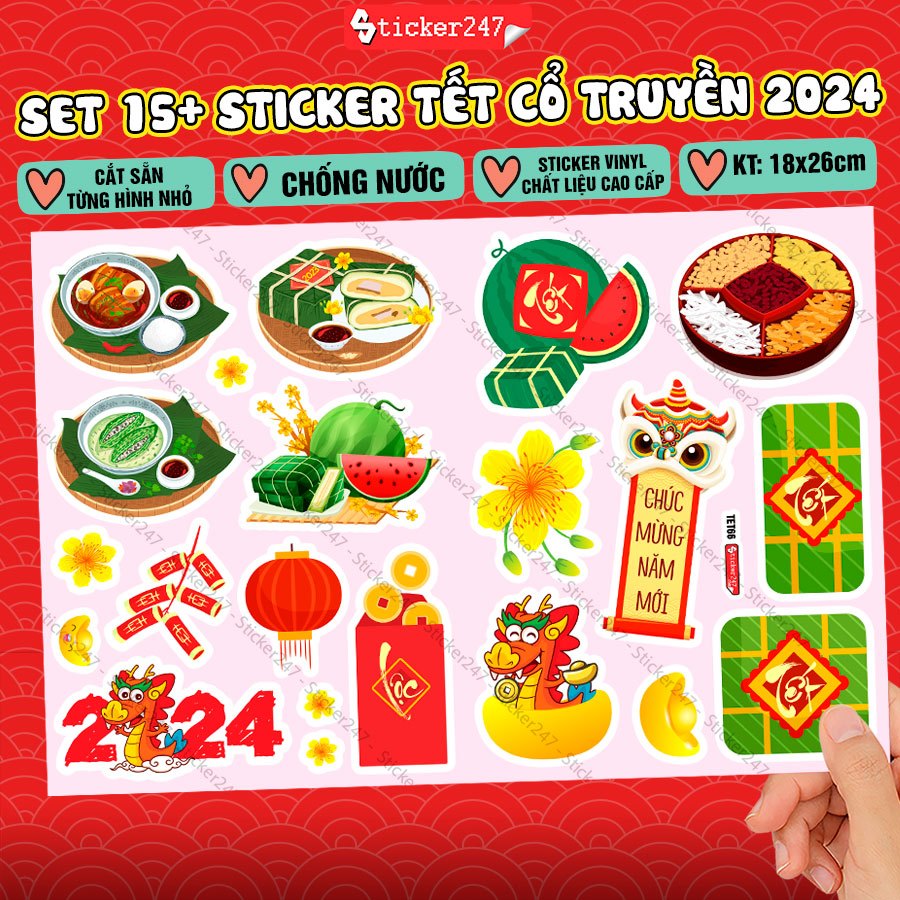 Sticker Tết Cổ Truyền Việt Nam Chống Nước 🌈𝑭𝒓𝒆𝒆𝒔𝒉𝒊𝒑 Tem Dán Tết Giáp Thìn 2024 Trang Trí Thiệp, Bao Lì Xì, Quà Tặng Tết