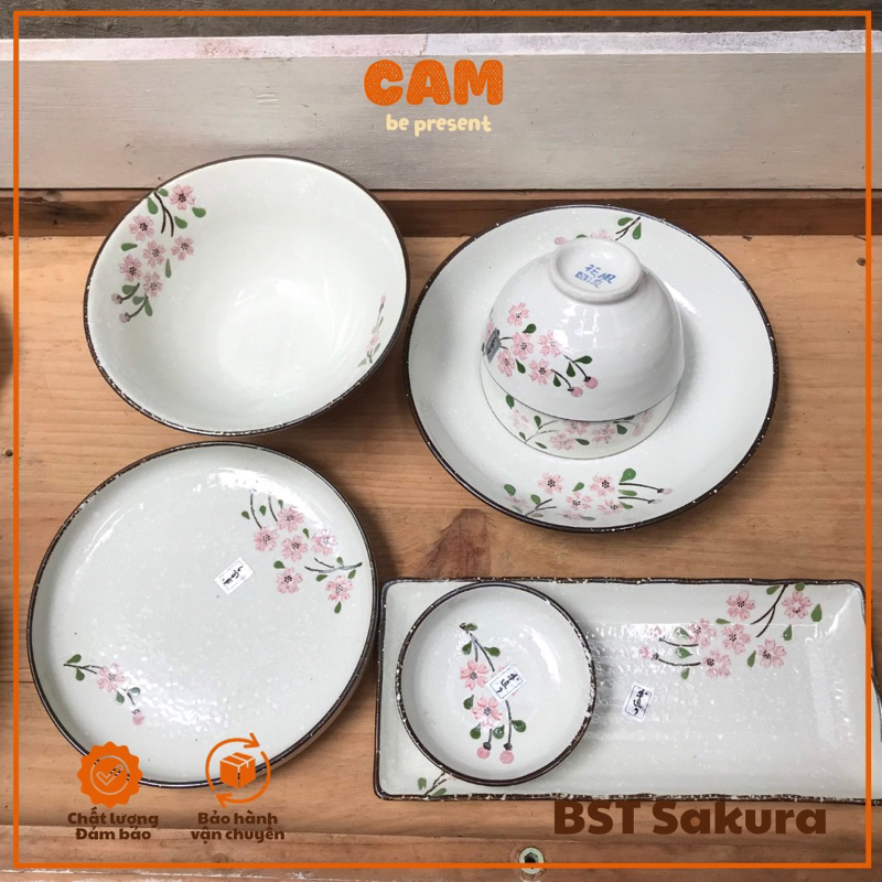 SỨ MEN TUYẾT - Bộ chén bát đĩa sứ họa tuyết hoa sakura thiết kế phong cách Nhật; thích hợp làm quà tân gia nhà mớ, cưới