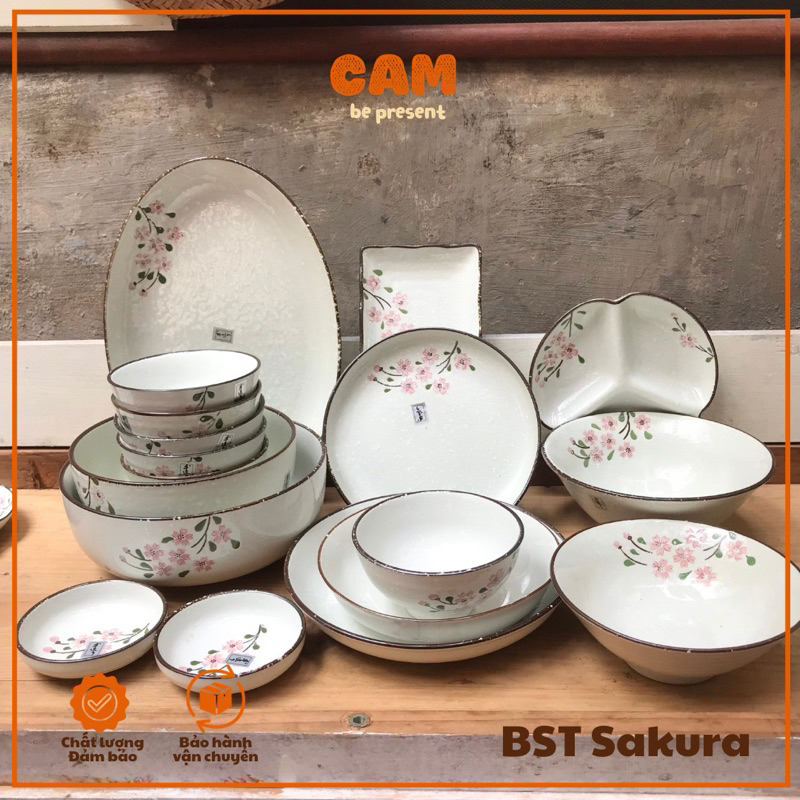 SỨ MEN TUYẾT - Bộ chén bát đĩa sứ họa tuyết hoa sakura thiết kế phong cách Nhật; thích hợp làm quà tân gia nhà mớ, cưới