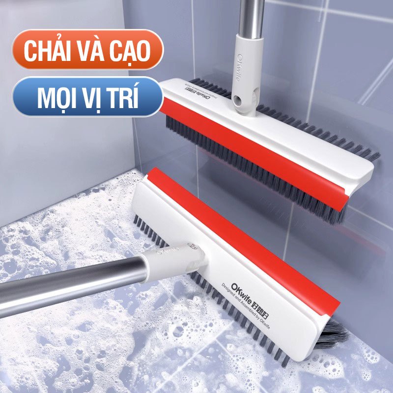 Cây chà sàn nhà tắm OKwife Easy N04 chổi cọ sàn và gạt nước đa năng 2 trong 1, cọ sạch khe hẹp và góc tường