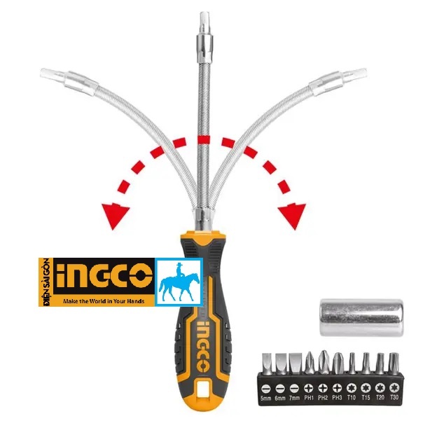 INGCO Bộ 10 đầu tuốc nơ vít đa năng 12 chi tiết Cr-V Screwdriver Set AKSDFL1208