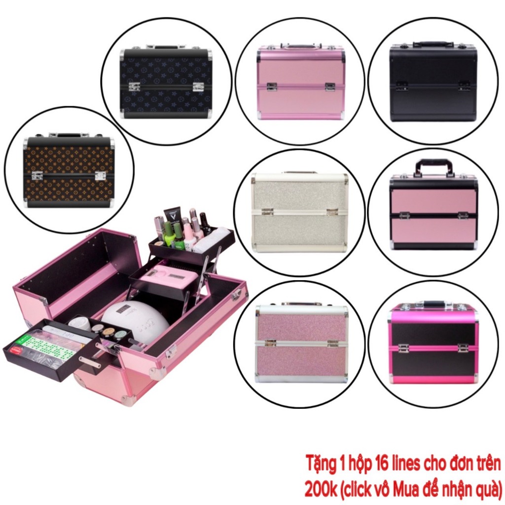 Cốp nhôm cao cấp 2 tầng cỡ lớn đựng đồ trang điểm, nối mi, nail, phun săm (dụng cụ nối mi)