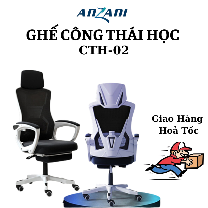 Ghế Công Thái Học, Ghế Xoay Văn Phòng CTH-02 Bảo Vệ Cột Sống Tựa Đầu - Gác Chân