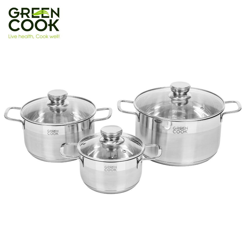 Bộ nồi Inox 201 cao cấp 5 đáy GCS232-T1 Green Cook siêu bền sử dụng được trên bếp từ ( Các loại bếp )