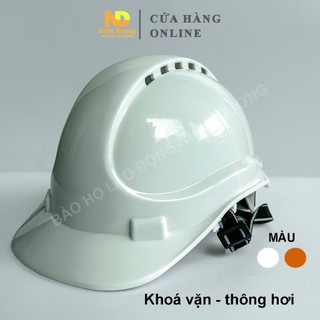 Mũ bảo hộ lao động thông gió màu trắng N011 khoá vặn ôm sát đầu giá rẻ nón bảo hộ công nhân công trình cho nam nữ