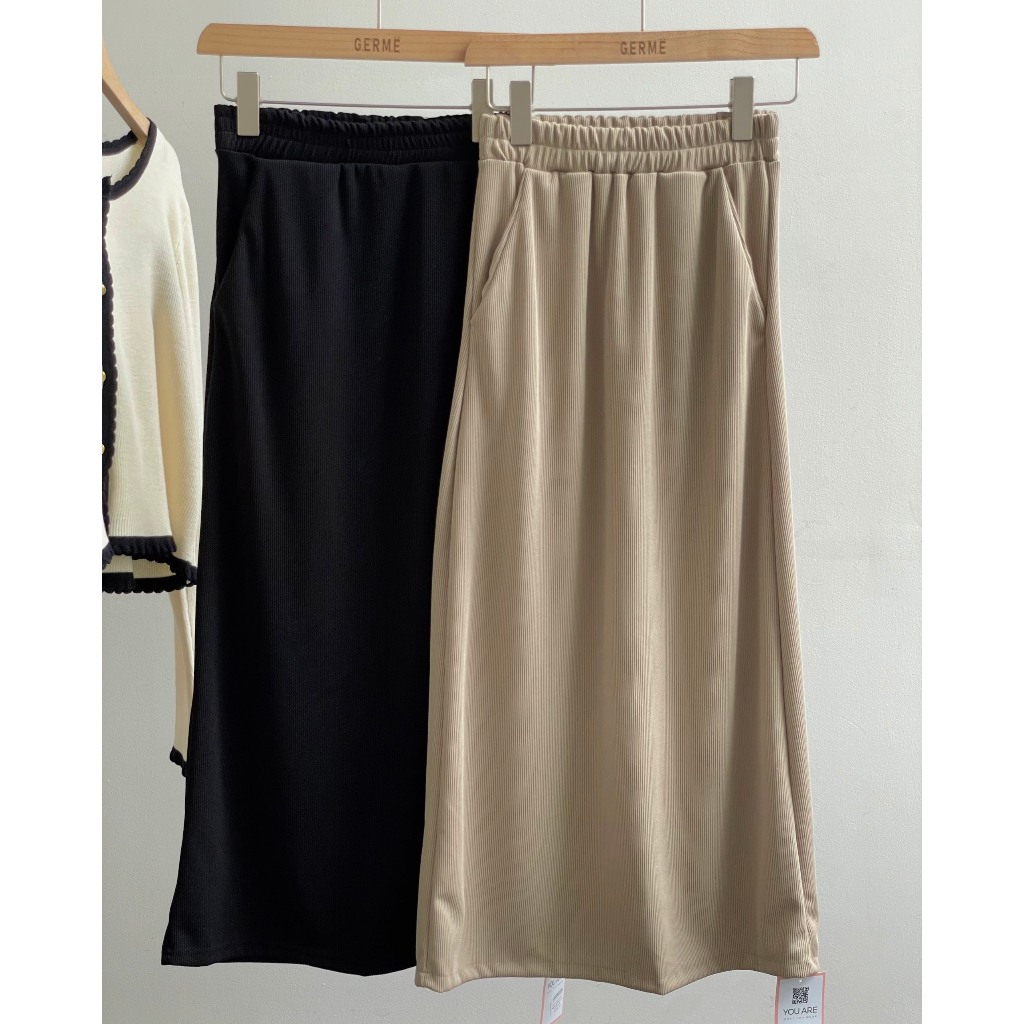 Chân váy nữ nỉ tăm dáng dài cạp chun có túi, chân váy dáng dài phong cách hàn quốc v10239309 By Germe