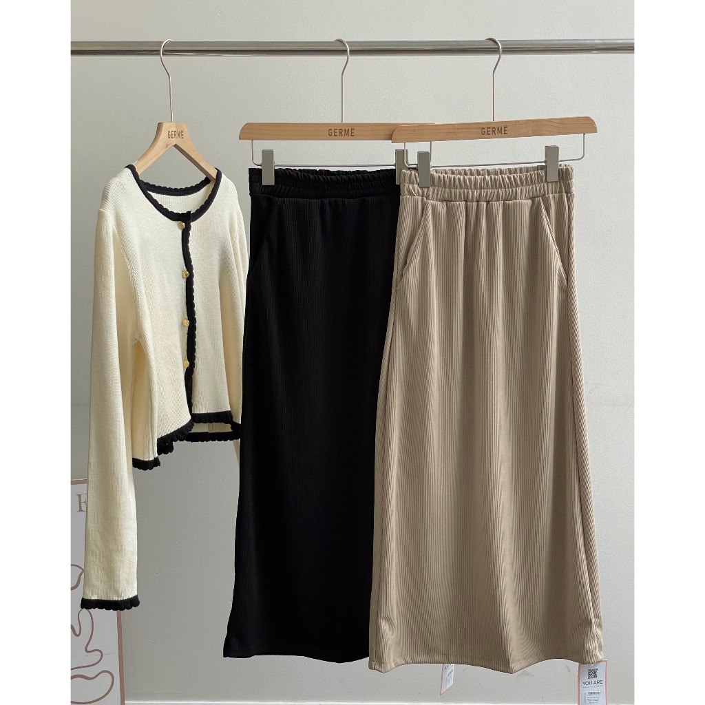 Chân váy nữ nỉ tăm dáng dài cạp chun có túi, chân váy dáng dài phong cách hàn quốc v10239309 By Germe