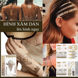 Hình xăm dán flash tatoo ánh kim vàng đồng, nhũ lấp lánh thích hợp du lịch, chụp ảnh, trình diễn