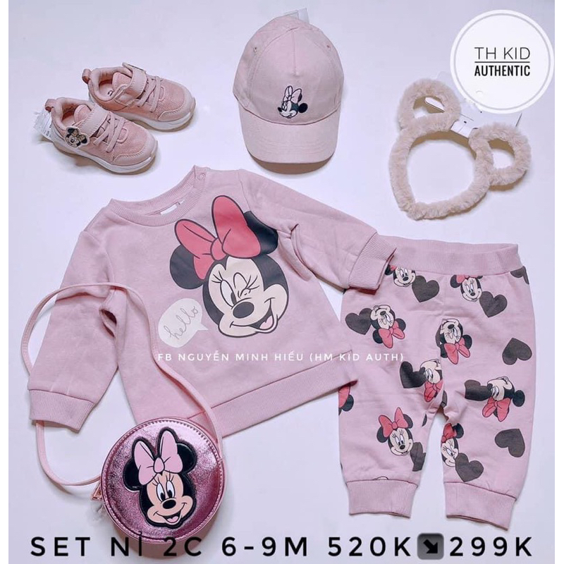 bộ nỉ Hồng bé gái in hình Mickey
