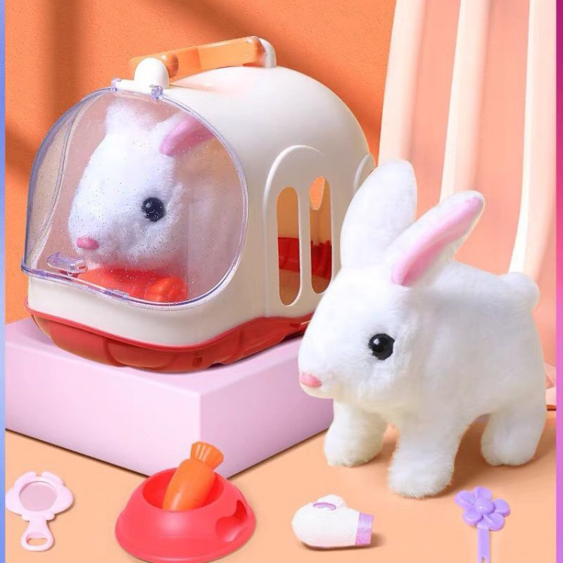 Đồ Chơi Chăm Sóc Thú Cưng, Lồng Thỏ Bông, Chó Bông Biết Đi Kêu, Vẫy Đuôi Kèm Phụ Kiện, Lồng Chó Bông Bống Shop 36