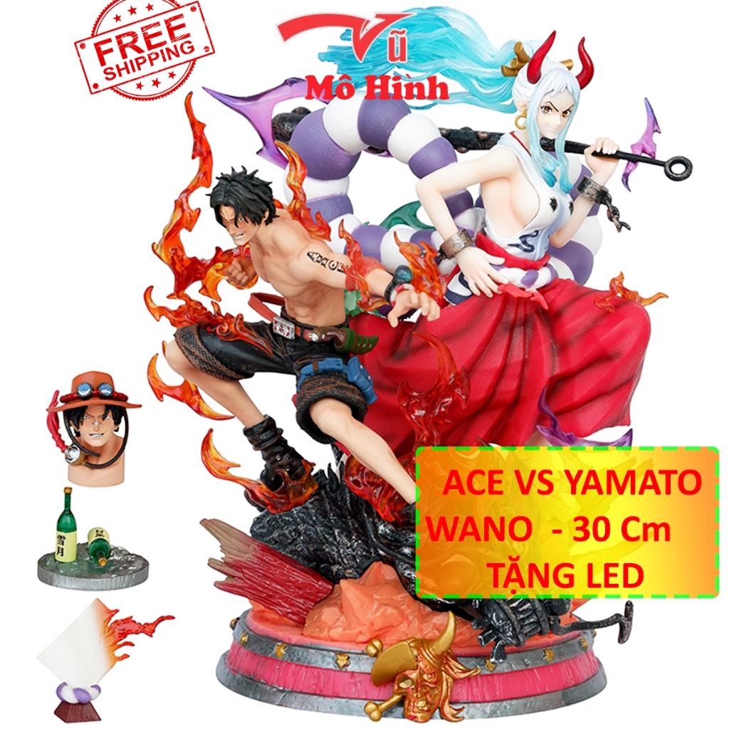 Mô Hình One Piece  ACE và Yamato đại chiến - Cao 29cm - nặng 2kg5 - 2 đầu ACE 1 khay 1 giấy sinh mện