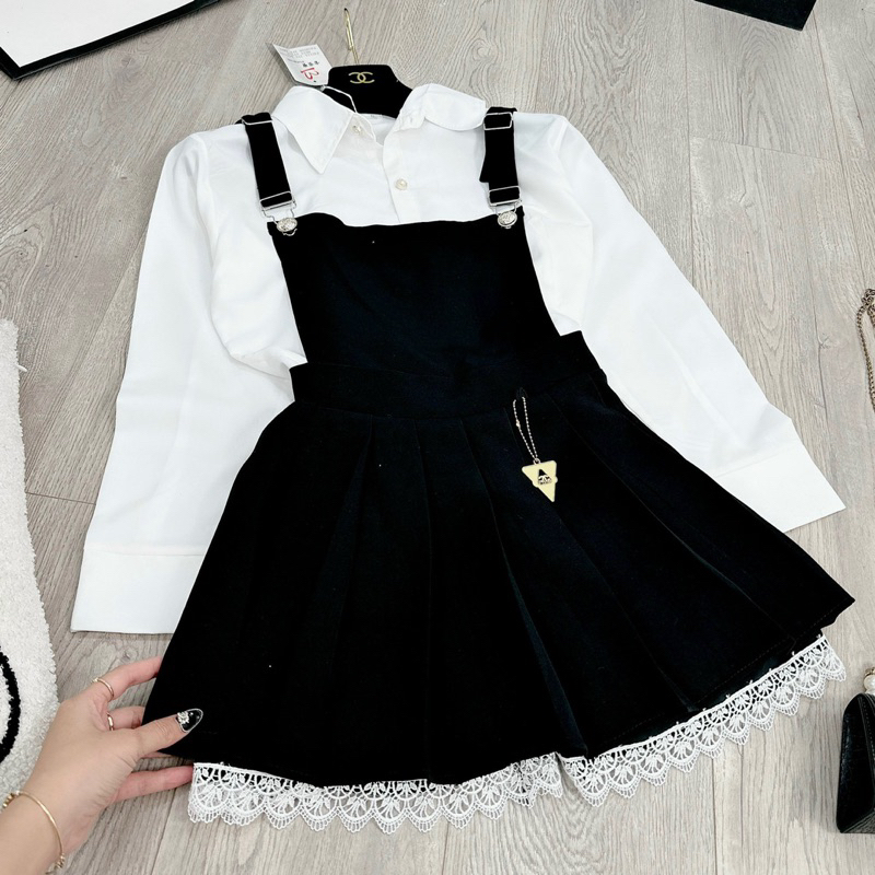 Set Áo Sơ Mi Phối Yếm Chân Váy Xoè