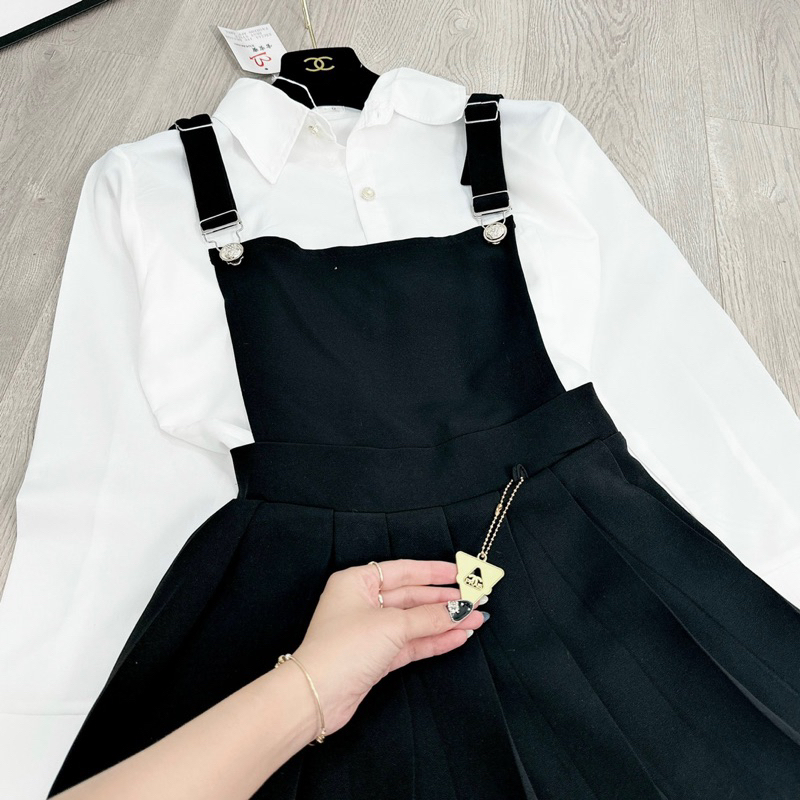Set Áo Sơ Mi Phối Yếm Chân Váy Xoè