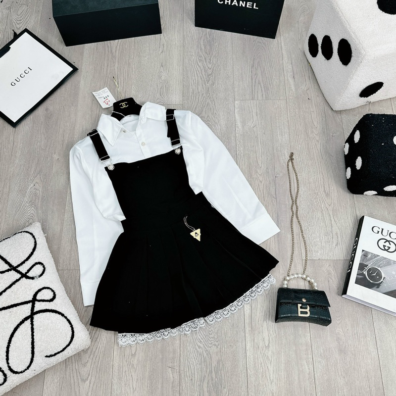 Set Áo Sơ Mi Phối Yếm Chân Váy Xoè
