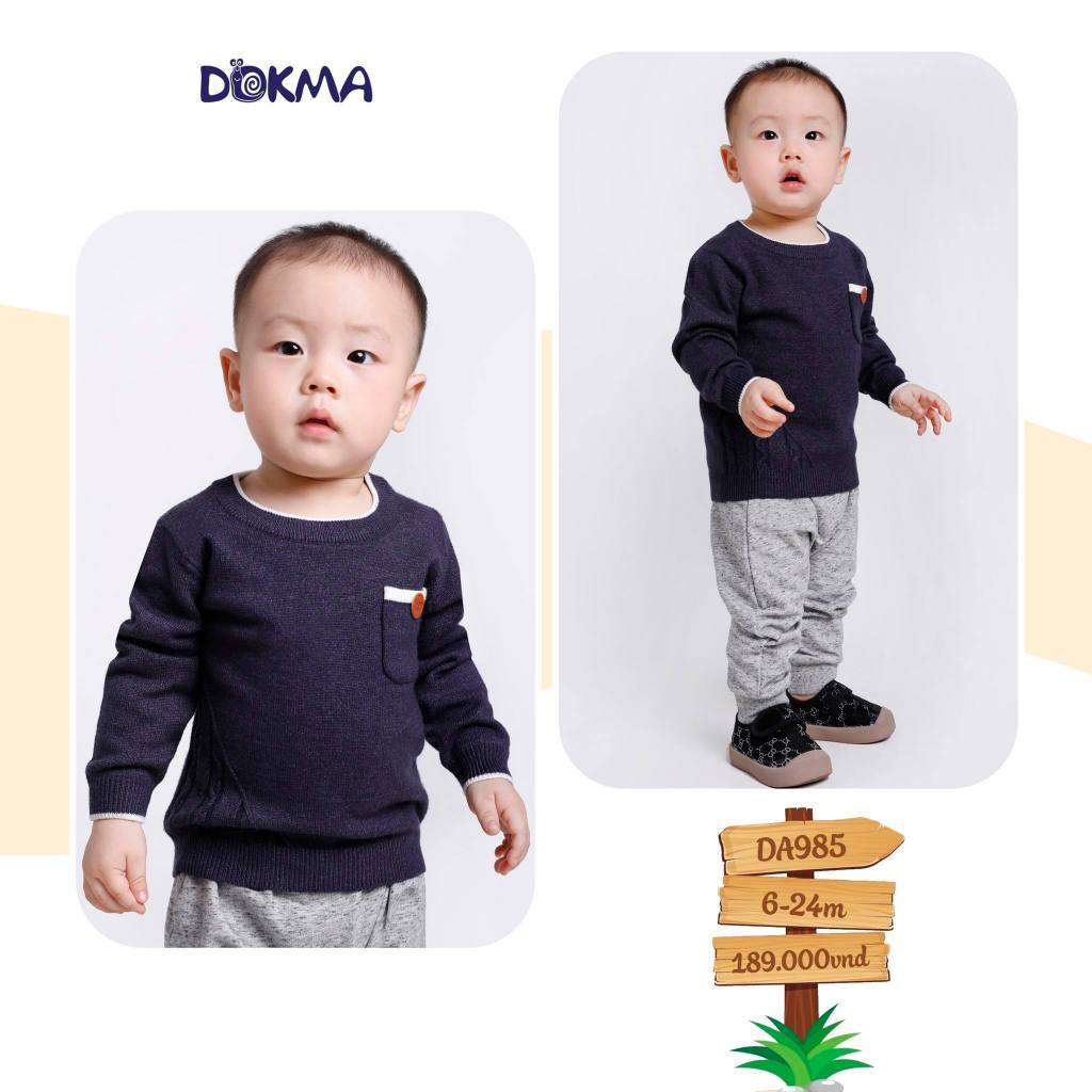 Áo len cổ tròn bé trai, bé gái Dokma 6-24M