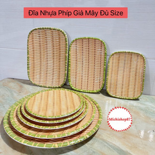 Đĩa Nhựa Phíp Giả Mây Đan Tre Mẹt Tròn, Vuông, Chữ Nhật Đủ Size Có Chân Loại Dày Đẹp Để Hoa Quả, Mẹt Đồ Ăn Bún Đậu