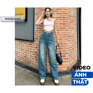 QUẦN JEAN NỮ ỐNG SUÔNG CẠP CAO QUẢNG CHÂU CHẤT ĐẸP CHUẨN DÁNG DÀI MÀU XANH