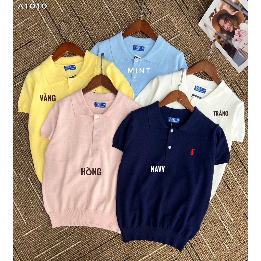 Áo len polo trơn thêu ngựa full cúc dư xịn đẹp A1010