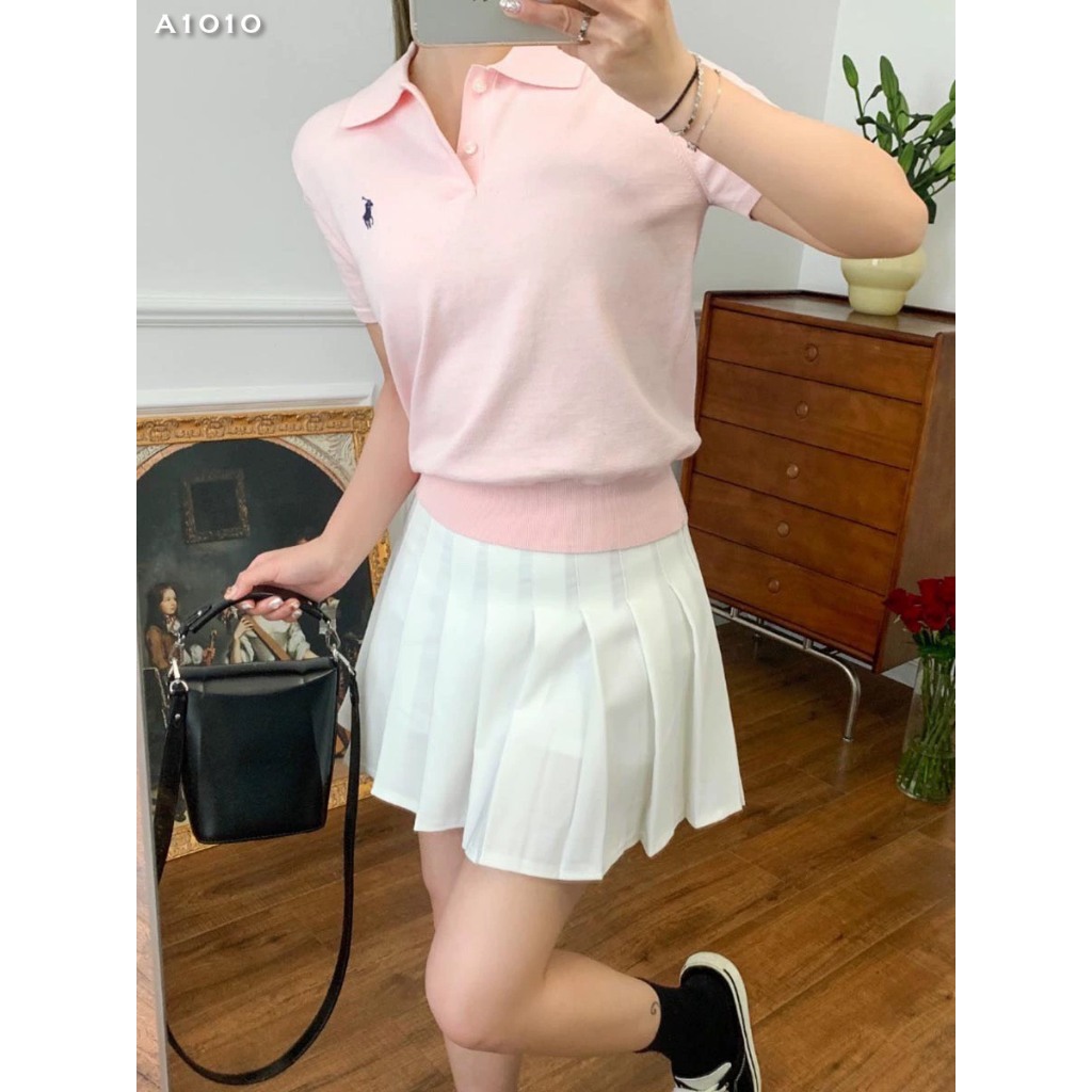 Áo len polo trơn thêu ngựa full cúc dư xịn đẹp A1010