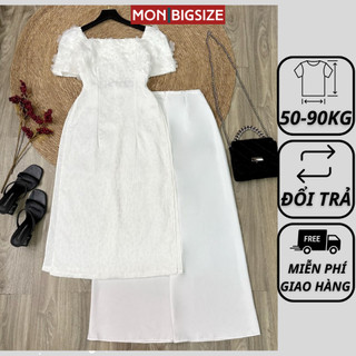 Áo dài cách tân bigsize nữ kiểu von tơ 2 lớp MON big size 50 - 90kg kèm quần