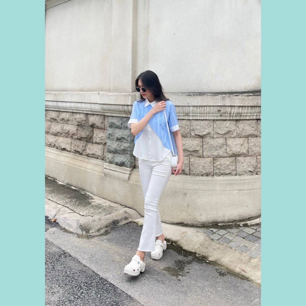 Áo Blue sọc ODS thiết kế, cổ Polo, tay ngắn, vạt sau dài, thời trang, trẻ trung - CD6