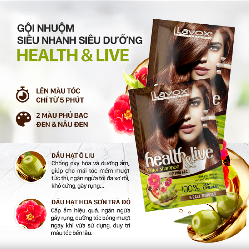 Combo 5 Gói Gội Phủ Bạc Siêu Dưỡng Health&Live Lavox