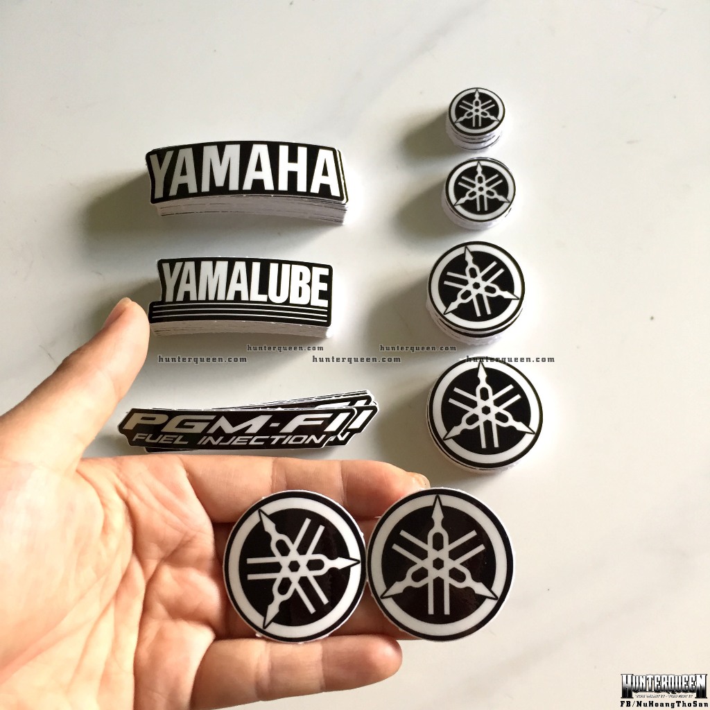 2 tem Logo Yamaha, Yamalube, PGM FI. Sticker trắng đen. Decal cao cấp chống nước, không bay màu, bong tróc.