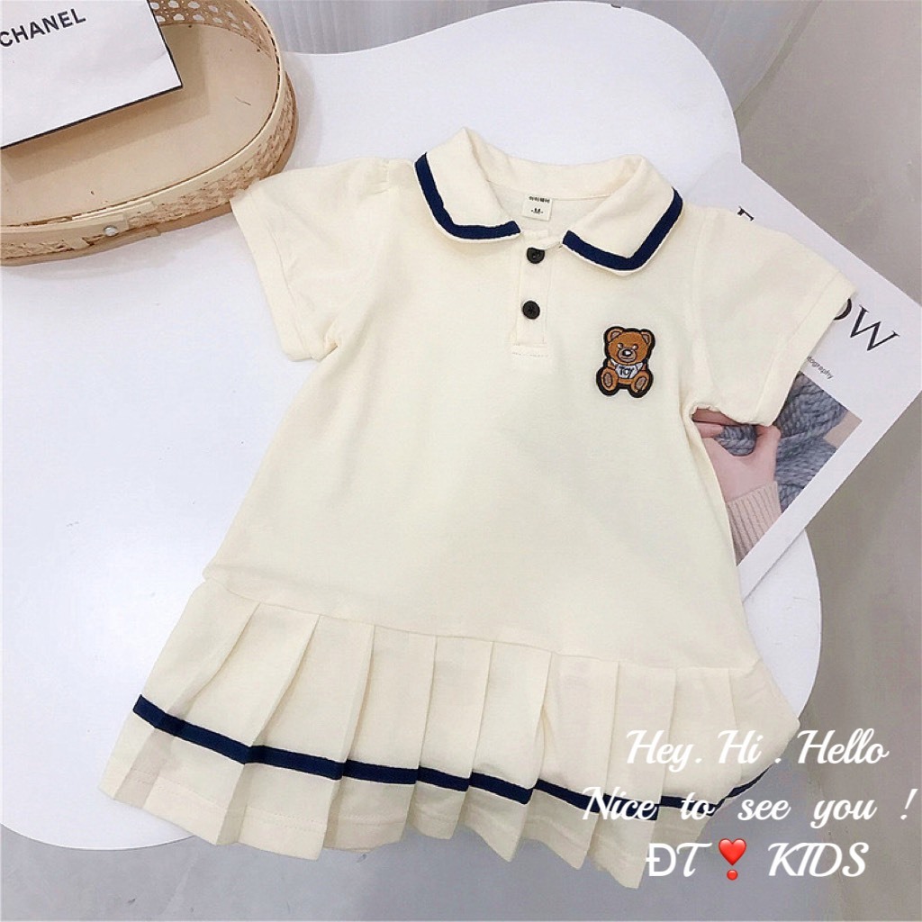Váy bé gái Polo cổ bẻ chân váy xếp ly cao cấp cho bé 8-26kg