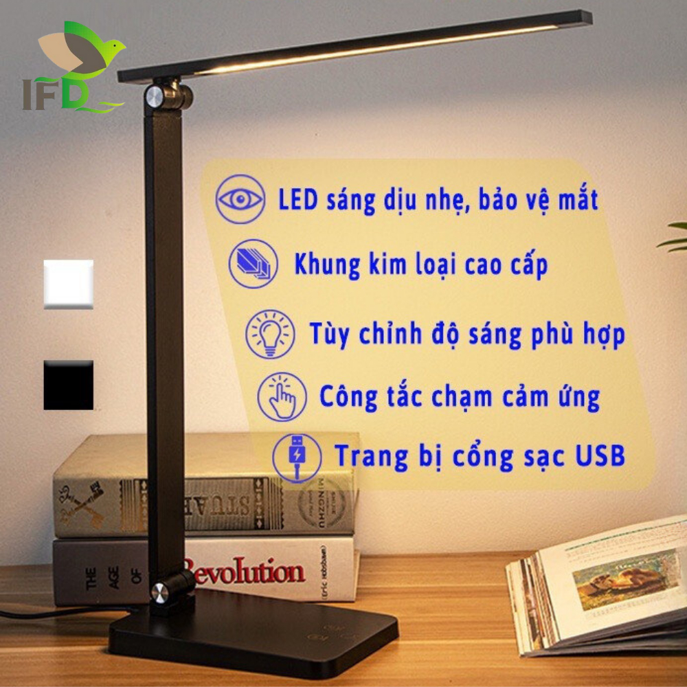 Đèn Bàn Học Chống Cận AIFANDA Tích Điện, Sạc Điện Thoại Không Dây/ HÀNG CHÍNH HÃNG BH 12 THÁNG