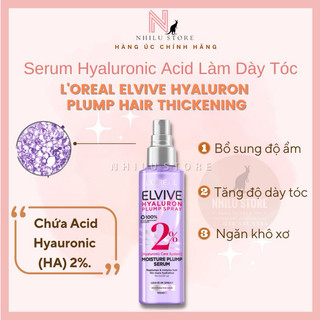 Xịt dưỡng Serum Làm Dày Tóc Bóng Mượt Hyaluron L'Oreal Elvive Plump Hair Thickening Serum 150ml