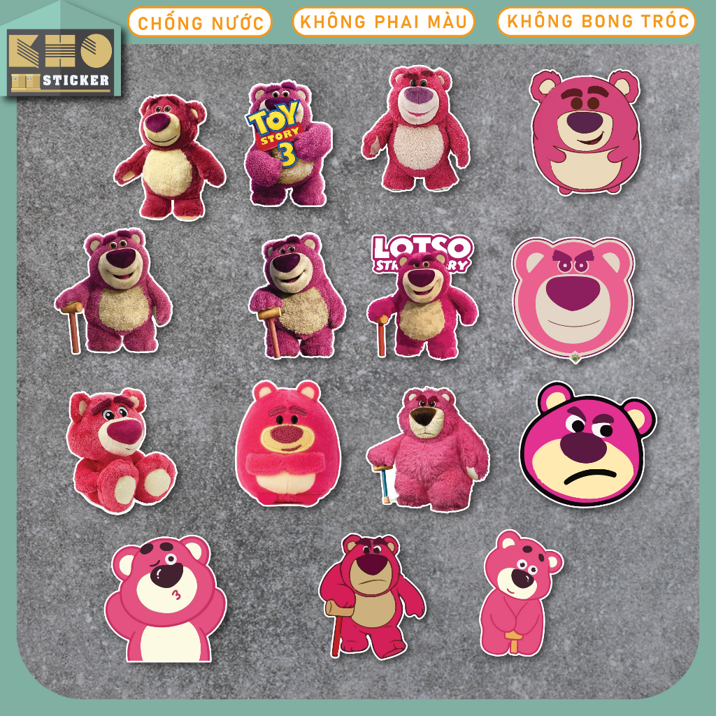 Stiker gấu dâu dán nón bảo hiểm , máy tính - hình dán Lớn- màu sắc đẹp sắc nét