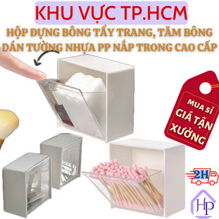  Hộp Đựng Tăm Bông, Bông Tẩy Trang Dán Tường Chắc Chắn, Chất Liệu Nhựa pp Cao Cấp Nắp Trong (8,5x8,5)cm