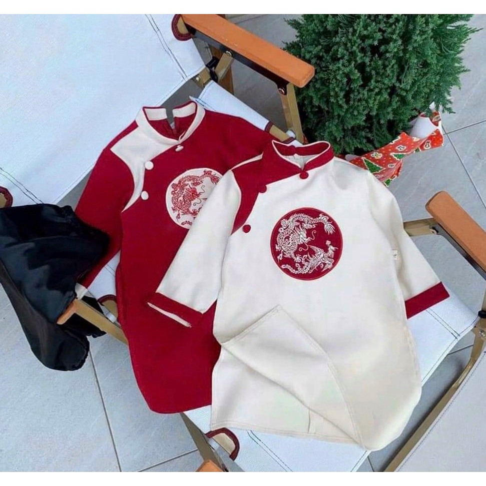 Áo dài thêu long phụng cho bé trai chất nhung tăm mịn siêu đẹp _ Monkey.kids