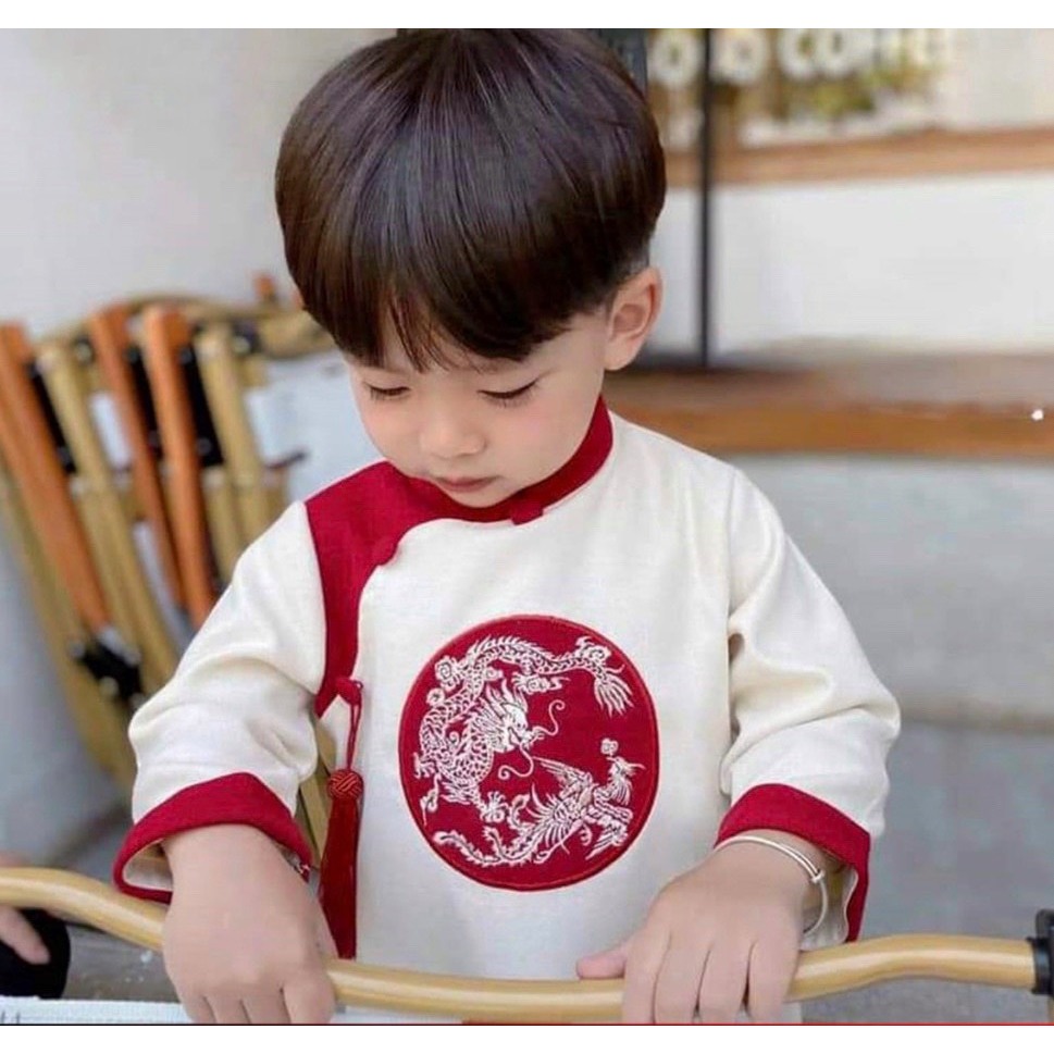 Áo dài thêu long phụng cho bé trai chất nhung tăm mịn siêu đẹp _ Monkey.kids