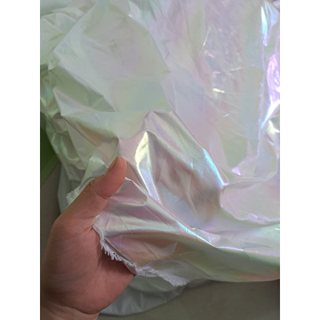 Vải 7 màu ánh nhũ xà cừ hologram/thun ánh kim may scrunchies khổ 1m5