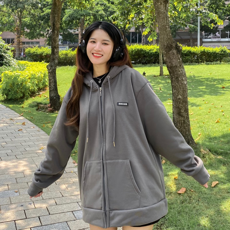 Áo khoác khoá kéo Sallas gắn tag cao su - Sallas Hoodie Zip