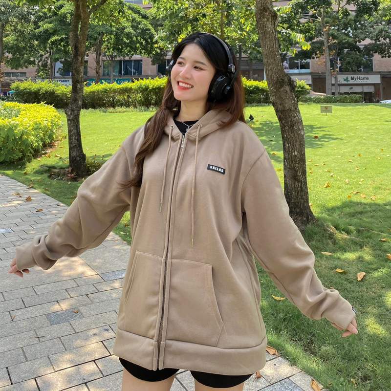 Áo khoác khoá kéo Sallas gắn tag cao su - Sallas Hoodie Zip