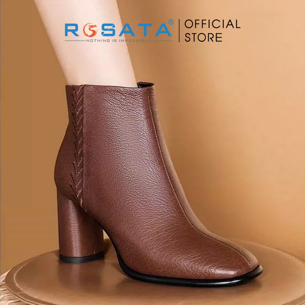 Giày bốt nữ cổ cao đế vuông 7 phân mũi nhọn khóa kéo ROSATA RO307 ( BẢO HÀNH 12 THÁNG )