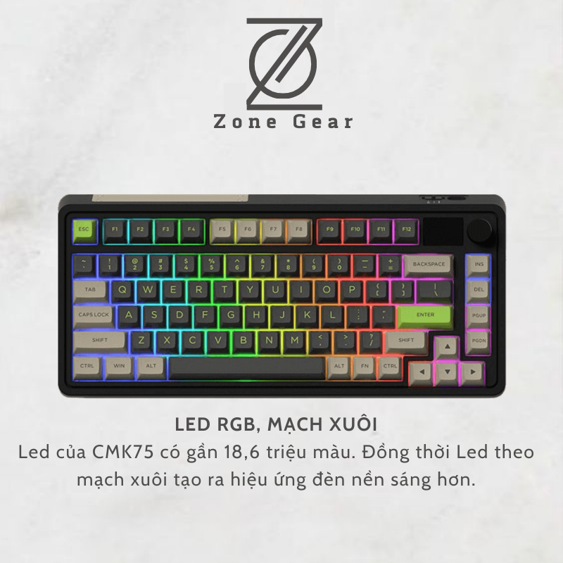 Bàn phím cơ không dây CMK75 - Có màn hình - Led RGB - Mạch xuôi