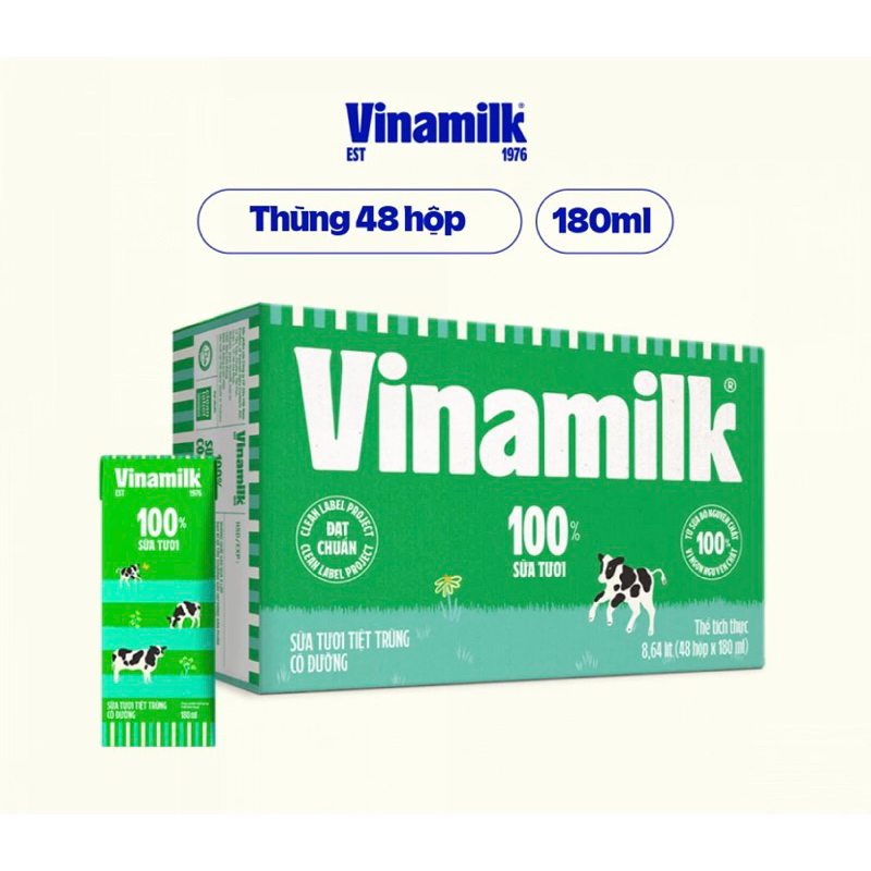 Sữa tươi Vinamilk 180ml  thùng 12 lốc