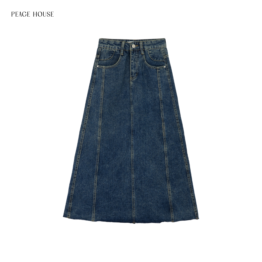 Chân váy denim dài dằn chỉ , Peace House Clothing