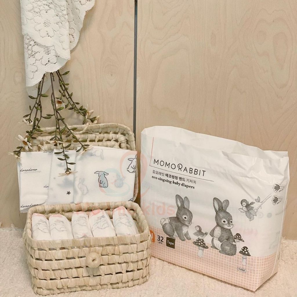 Bỉm dán cho bé Momo Rabbit Eco Singsing S36 M32 L30, tã dán siêu mỏng thấm hút tốt - Monnie Kids