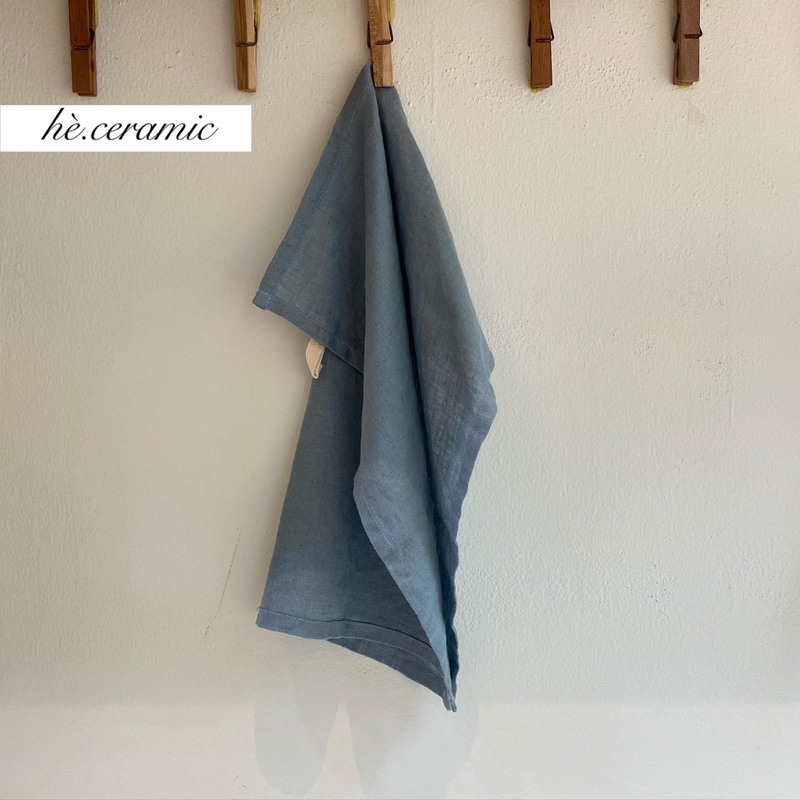 HÈ.CERAMIC / Khăn vải linen hình vuông có móc treo. Khăn vải Linen Napkin bàn ăn. 35 x 35cm