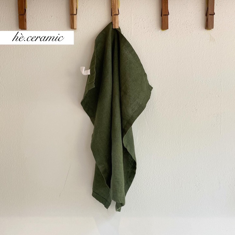 HÈ.CERAMIC / Khăn vải linen hình vuông có móc treo. Khăn vải Linen Napkin bàn ăn. 35 x 35cm