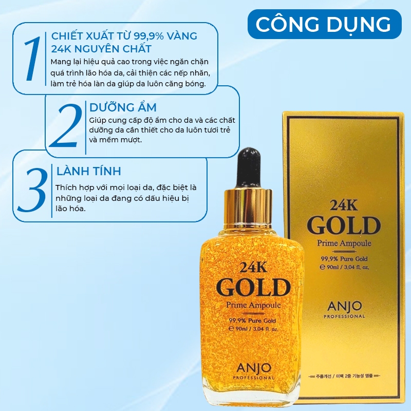 Tinh Chất Serum Dưỡng Da Chống Lão Hóa Vàng 24K Gold ANJO Hàn Quốc Prime Ampoule 90ml Dưỡng Ẩm Mờ Thâm Nám Căng Bóng Da