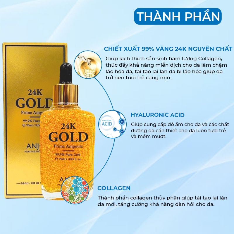 Tinh Chất Serum Dưỡng Da Chống Lão Hóa Vàng 24K Gold ANJO Hàn Quốc Prime Ampoule 90ml Dưỡng Ẩm Mờ Thâm Nám Căng Bóng Da