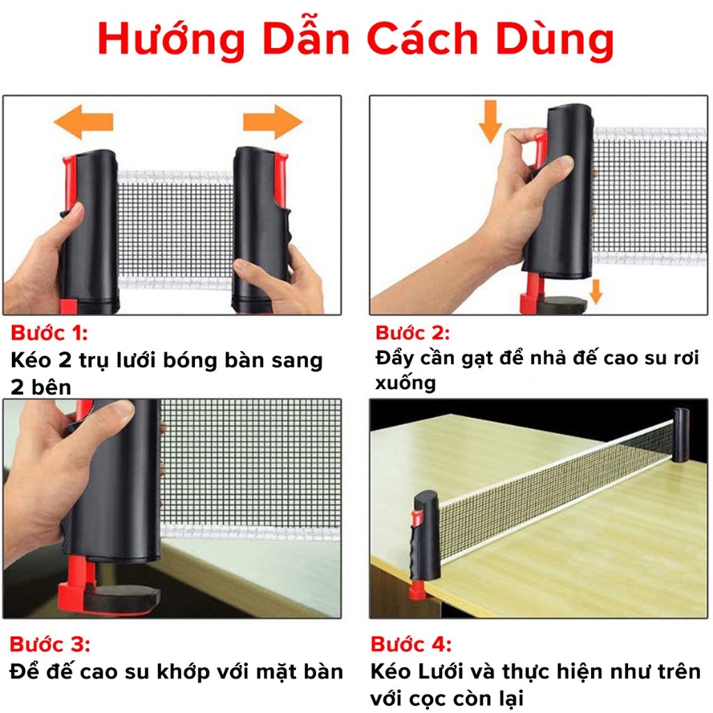 Combo 2 Vợt Bóng Bàn Tặng Kèm 3 Quả Bóng Bàn + Kẹp Trụ Lưới Bóng Bàn Rút Gọn Nhựa ABS 1,7m Chính Hãng Amalife