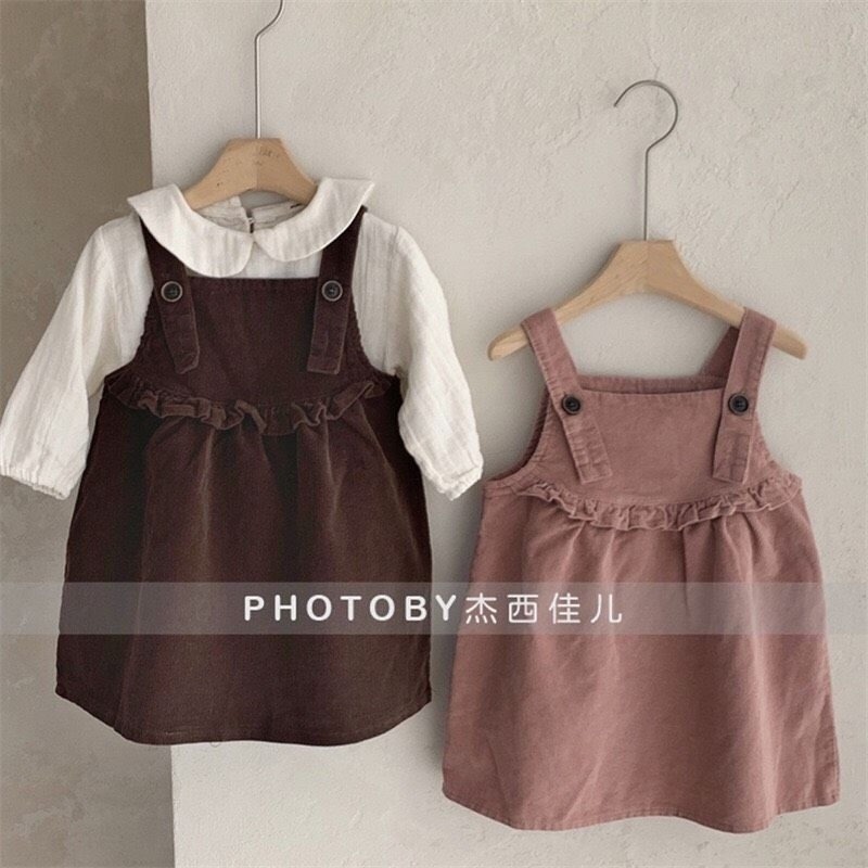 Váy yếm bé gái 🍓Hàng QCCC Có sẵn 🍓 Váy yếm nhung tăm size 80-130